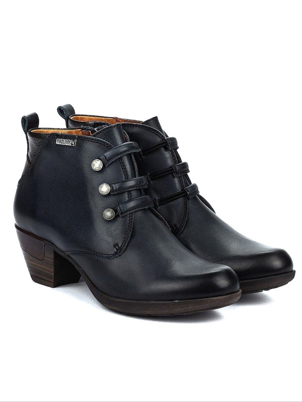 PIKOLINOS Rotterdam Booties Black Leather Heeled Ankle Boots